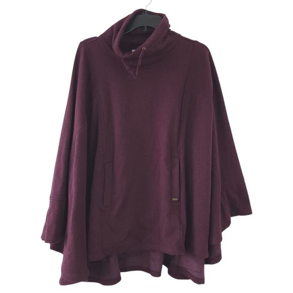 UGG Burgundy Poncho Cape Womens M/L Cotton Blend Relaxed Fit High Neck - Picture 2 of 6